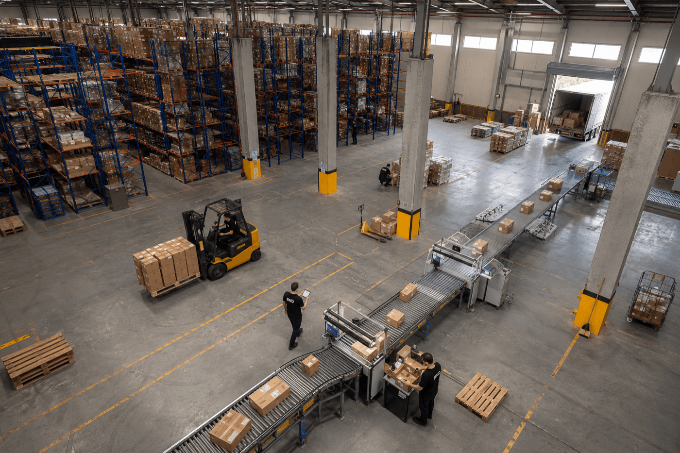 İstanbul fulfillment merkezinde konveyör hattı ve stok rafları